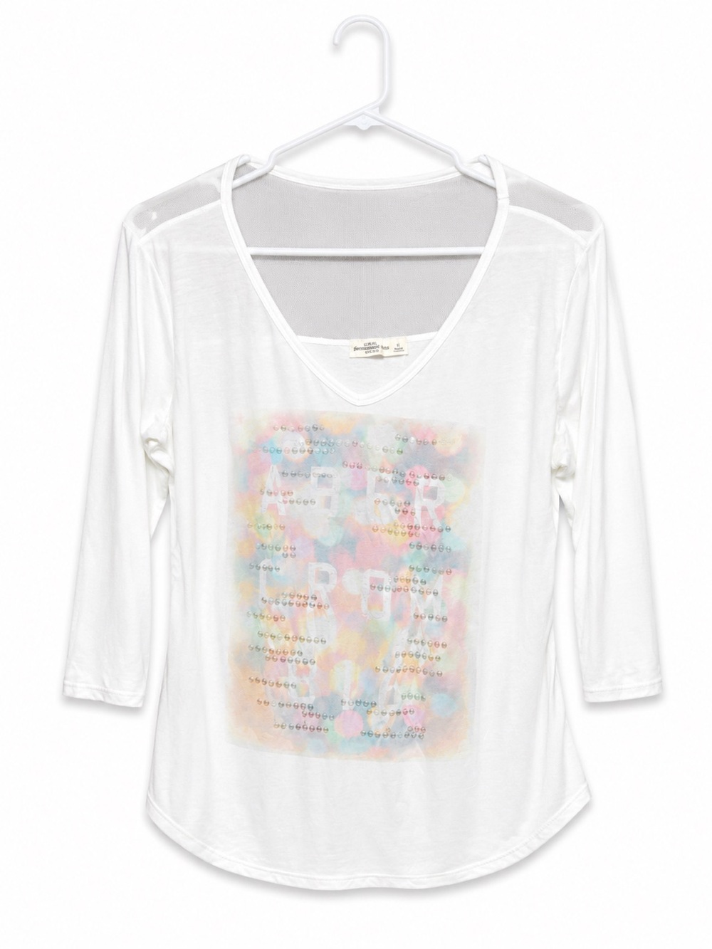 Abercrombie & Fitch White Sheer Mesh Back Y2K Graphic Top Size L